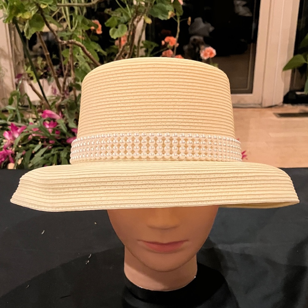 Elegant Cream Pearl-Embellished Hat